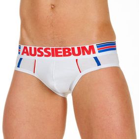 Фото Мужские трусы брифы белые с вставкой из сетки AussieBum
