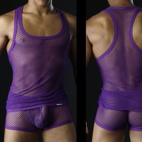 Фото Мужская майка в крупную сетку фиолетовая Manstore Micropo Plum Tank