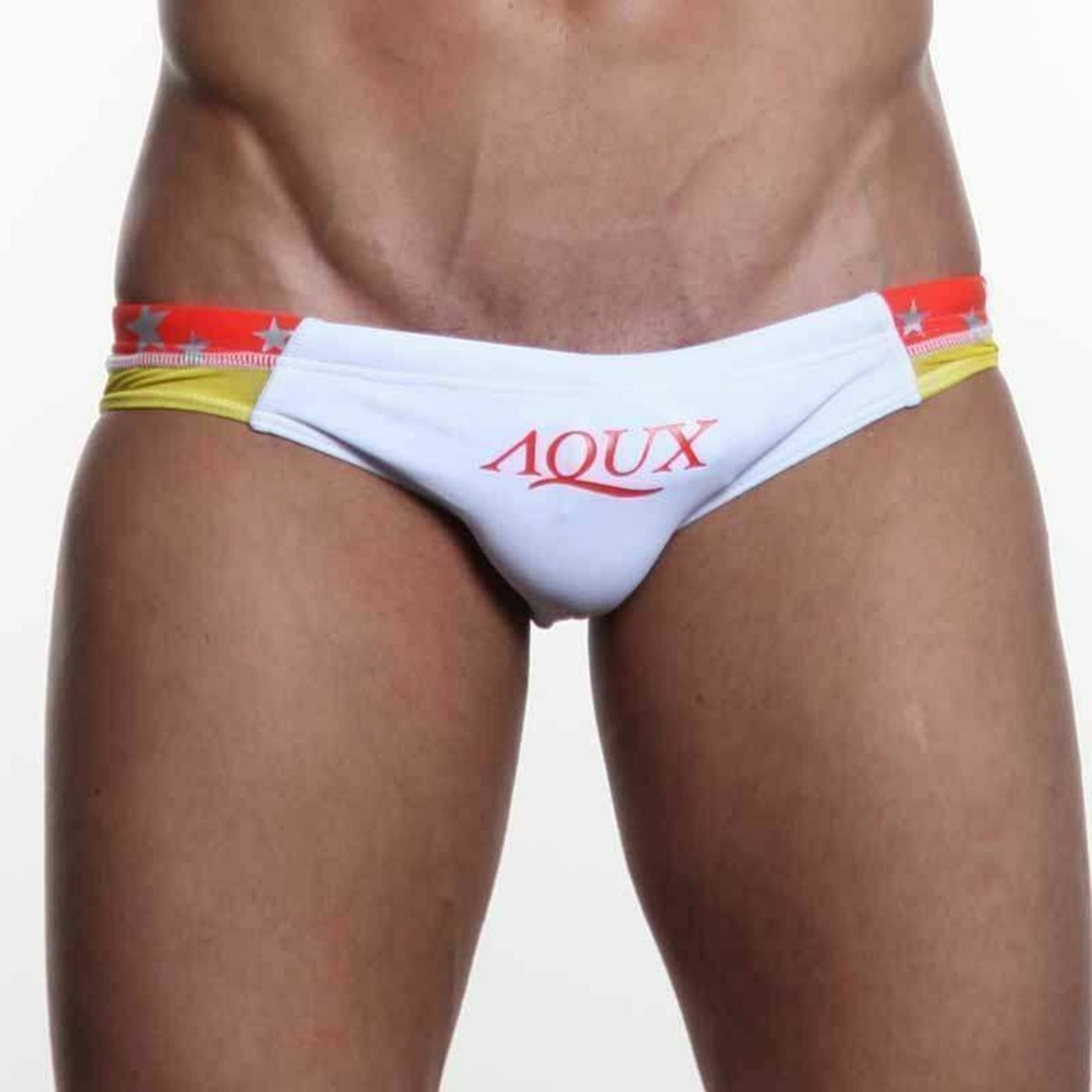 Мужские плавки белые с оранжевой вставкой AQUX Silver Star White Orange фото 2