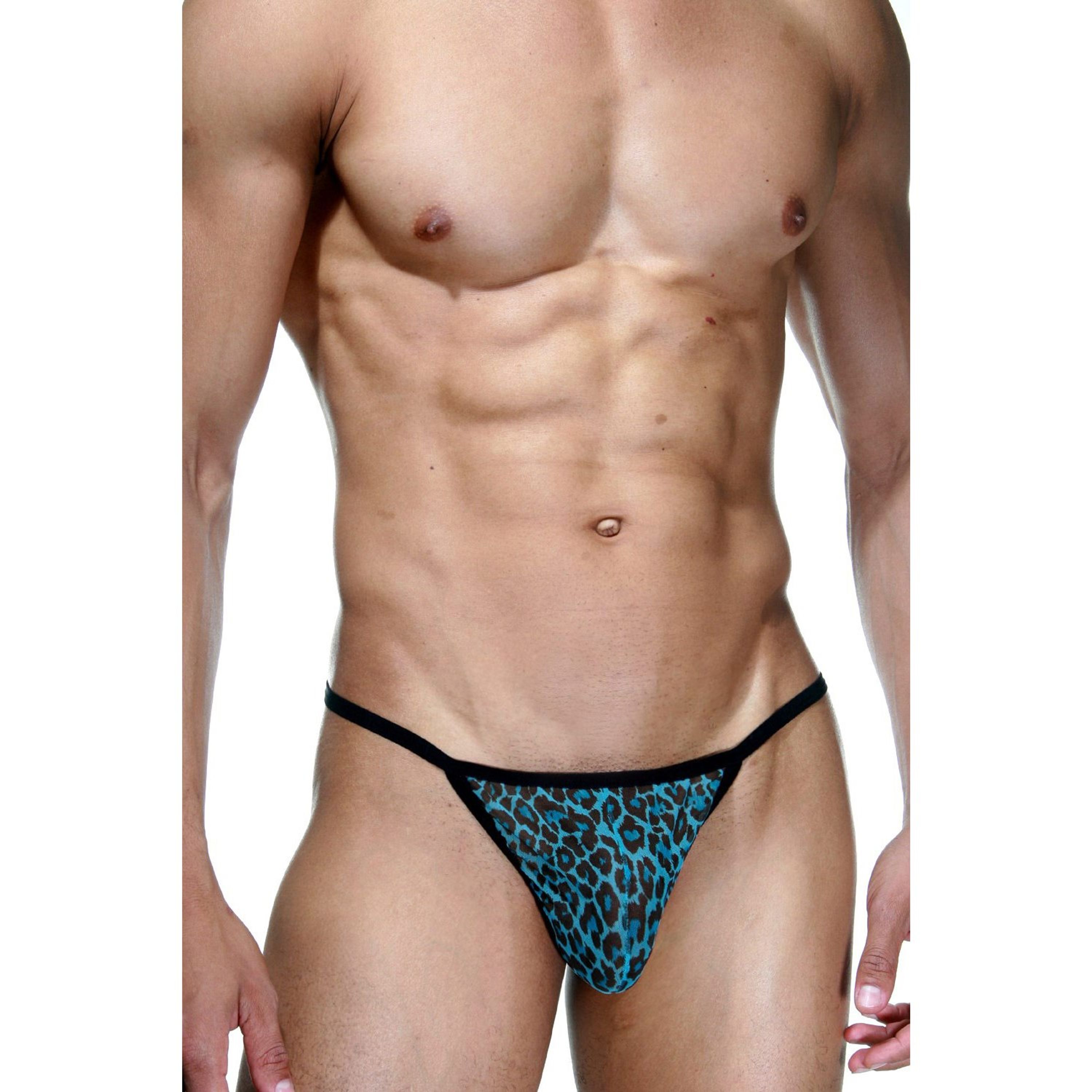 Мужские трусы тонги бирюзовые с леопардовым принтом LaBlinque LB15357 фото 1