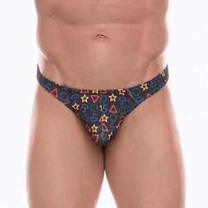 Фото Мужские трусы тонги темно-серые с разноцветным принтом Don Moris DM072279