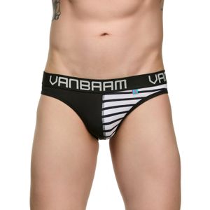 Фото Мужские трусы слипы белые в полоску с черной вставкой Van Baam VB50062