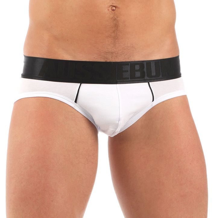 Мужские трусы брифы белые с черной резинкой Aussiebum 