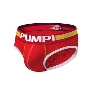 Фото Мужские трусы брифы в сетку красные с желтой полоской PUMP! H117-8