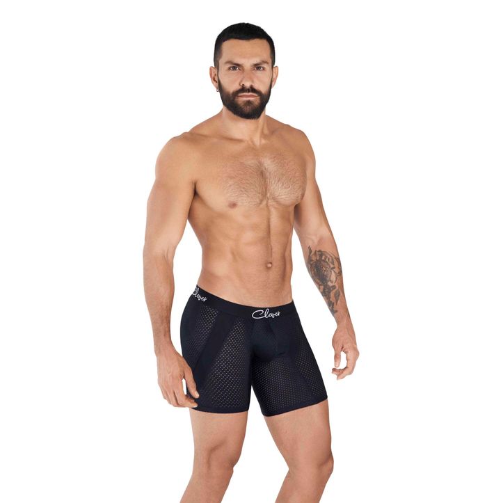Мужские трусы боксеры удлиненные черные в сетку Clever TIME LONG BOXER 036611 фото 2