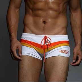 Фото Мужские плавки белые с оранжевой вставкой AQUX 6520