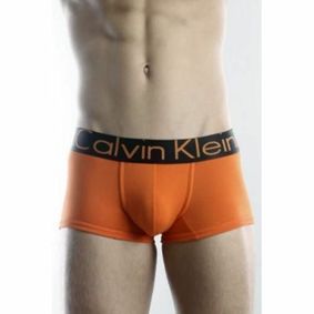 Фото Мужские трусы боксеры оранжевые с черной резинкой Calvin Klein Steel Black Waistband CK02110