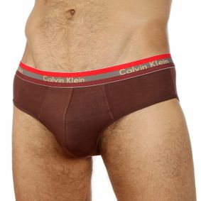Фото Мужские трусы брифы коричневые c трехцветной резинкой  Calvin Klein Modal Brief