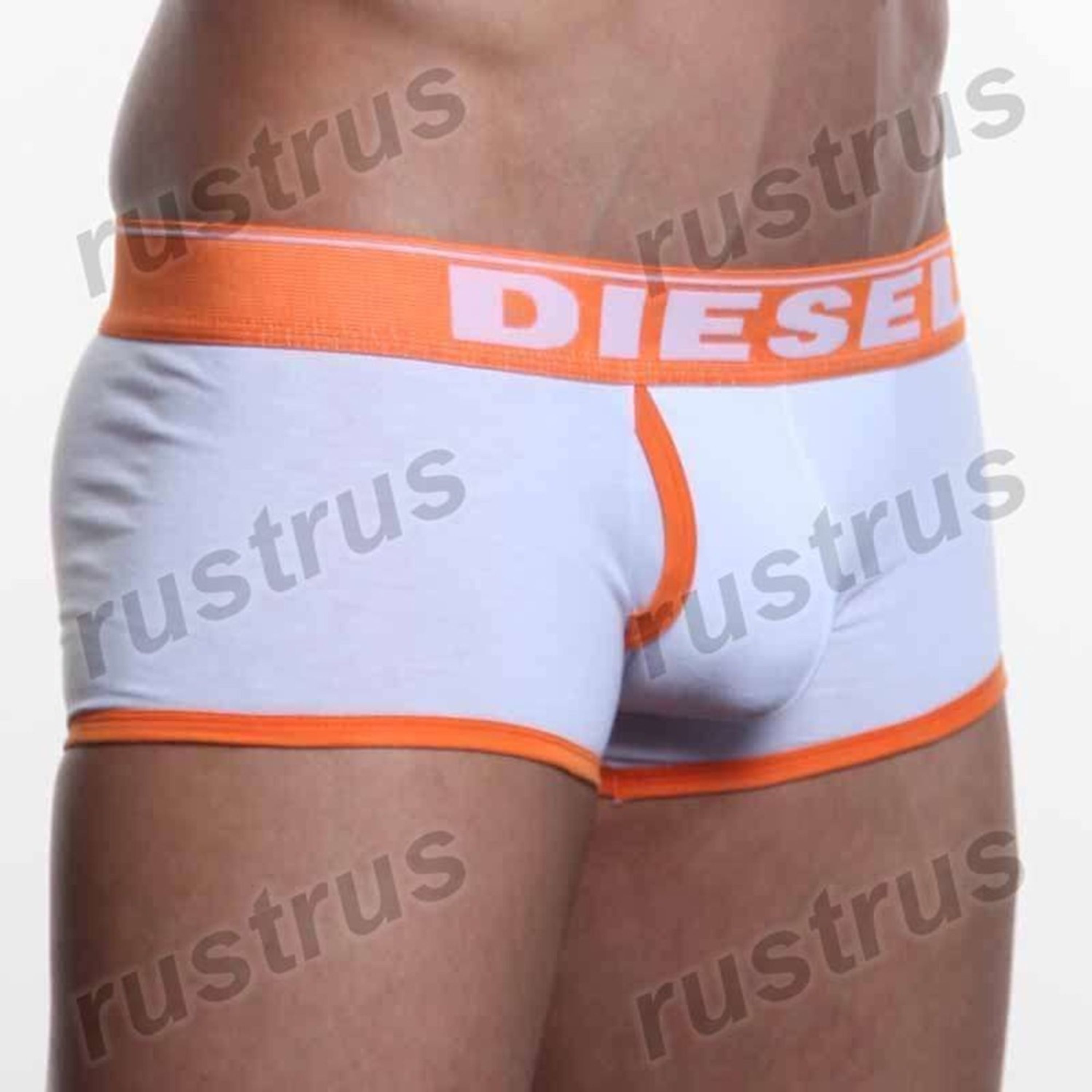 Мужские трусы хипсы белые с оранжевой резинкой DIESEL фото 3