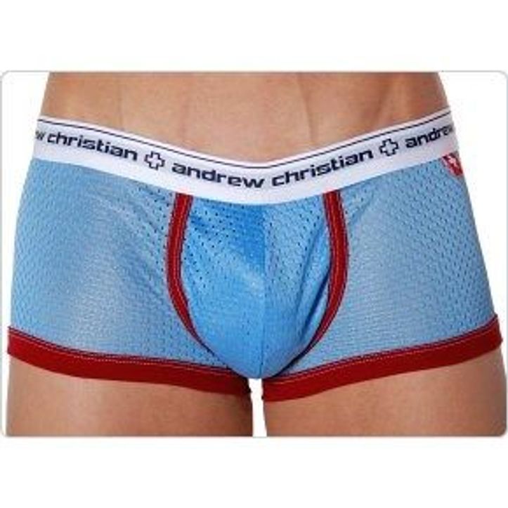 Мужские трусы хипсы голубые в сетку Andrew Christian Sports Mesh Boxer Sky Blue   15143 