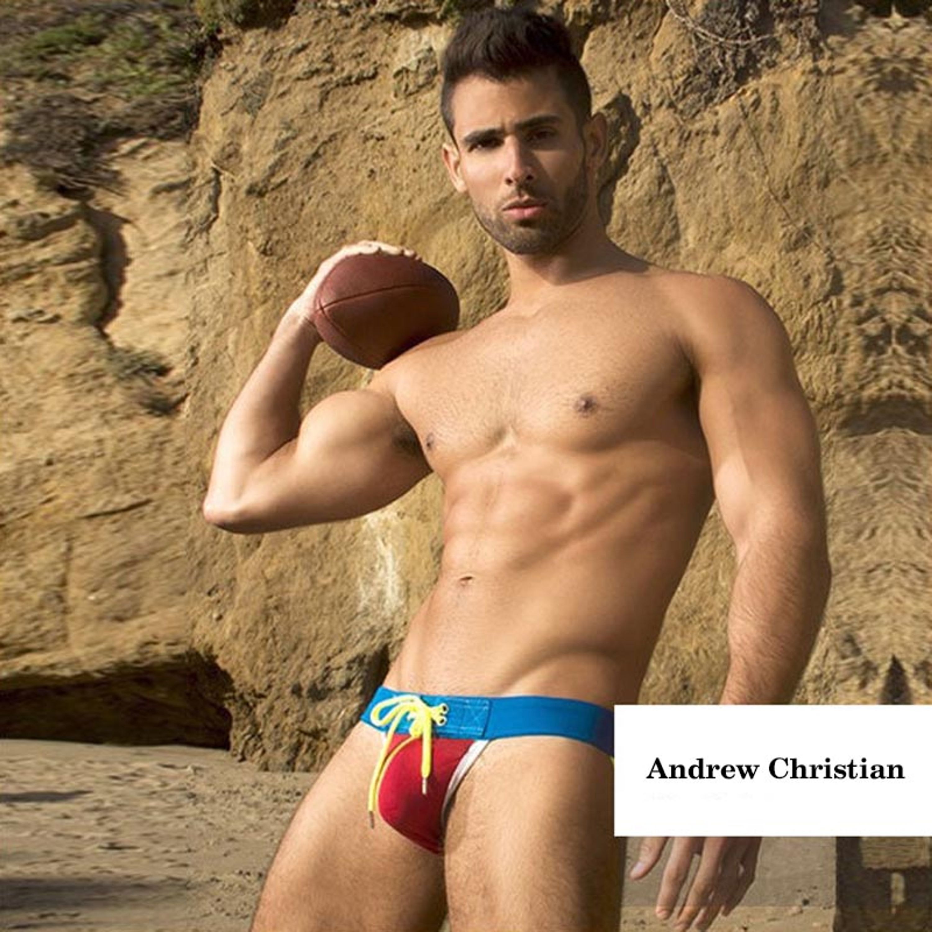 Мужские трусы Andrew Christian Jock Blue джоки красные с синей резинкой фото 1