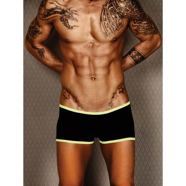 Мужские трусы хипсы черные с салатовой окантовкой Wild Milk Neon Stripes Boxer Black 