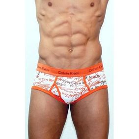 Фото Мужские трусы брифы Calvin Klein 365 Orange Signature Print CK00357