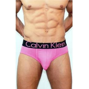 Фото Мужские трусы брифы розовые с черной резинкой Calvin Klein Black Waistband хлопок