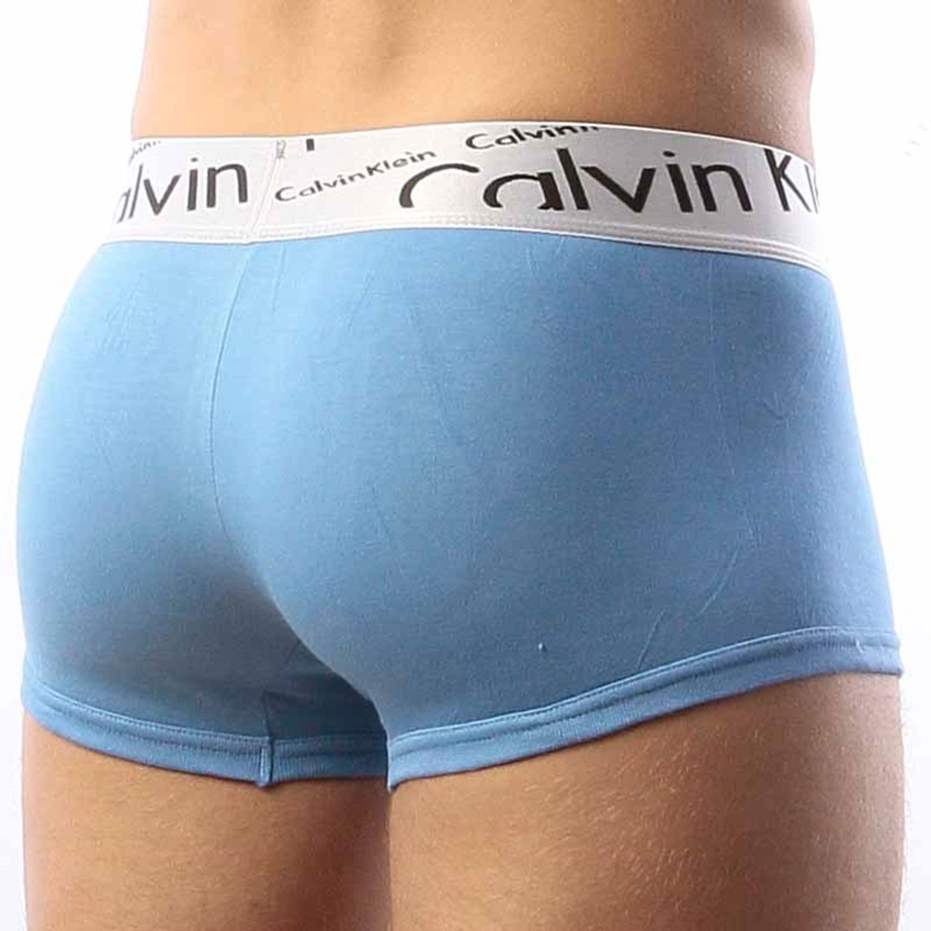 Мужские трусы боксеры голубые с косой резинкой  Calvin Klein Steel Boxer Italics Blue  фото 4