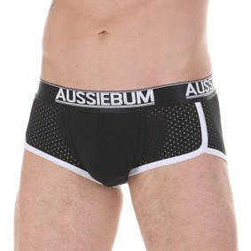 Фото Мужские трусы хипсы черные в сетку с белой окантовкой AUSSIEBUM