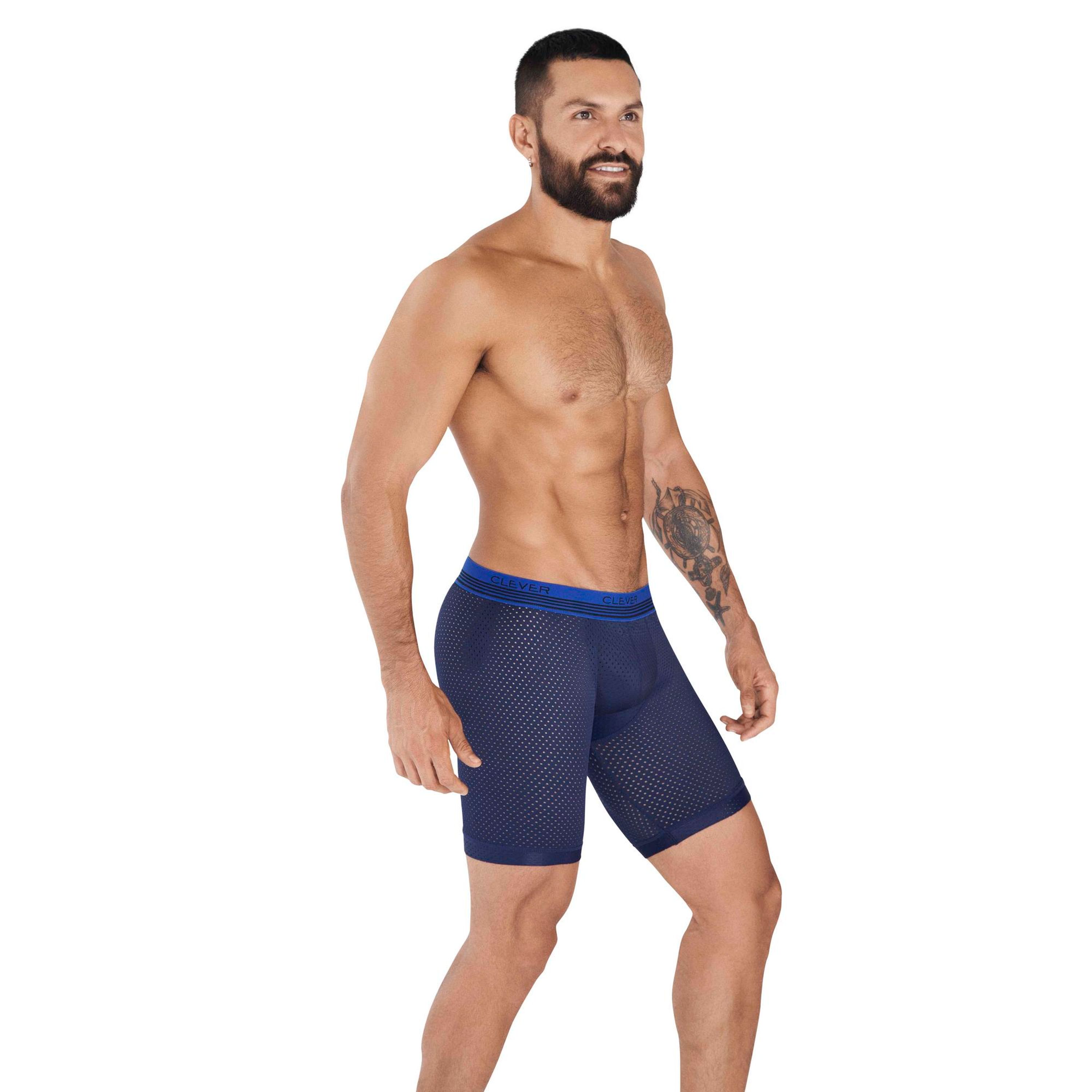 Мужские трусы боксеры удлиненные темно-синие в сетку Clever Moda PROCESS LONG BOXER 036508 фото 2
