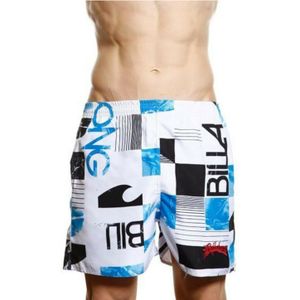 Фото Мужские пляжные шорты Super Dy белые с голубым принтом Billa