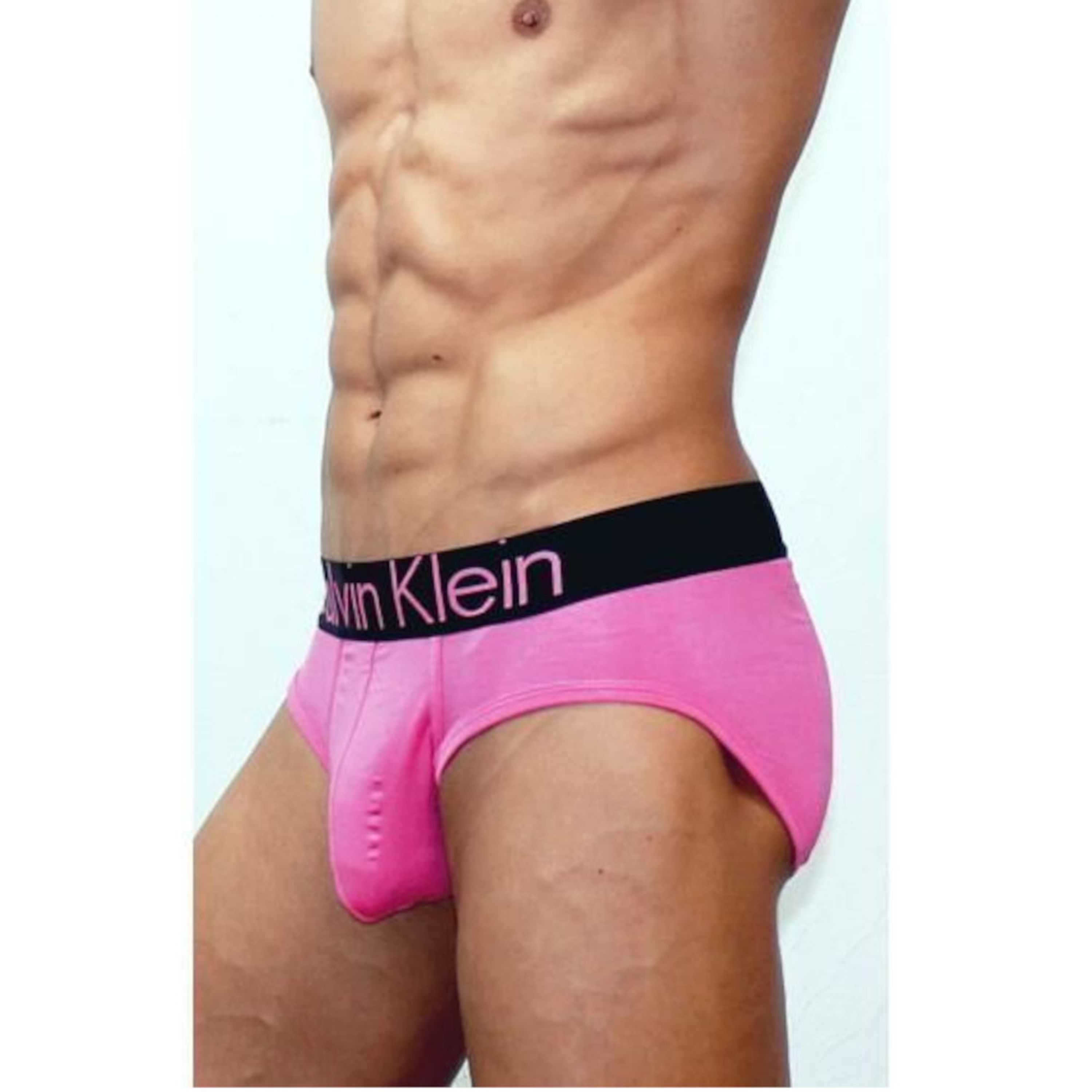 Мужские трусы брифы розовые с черной резинкой Calvin Klein Black Waistband хлопок фото 2
