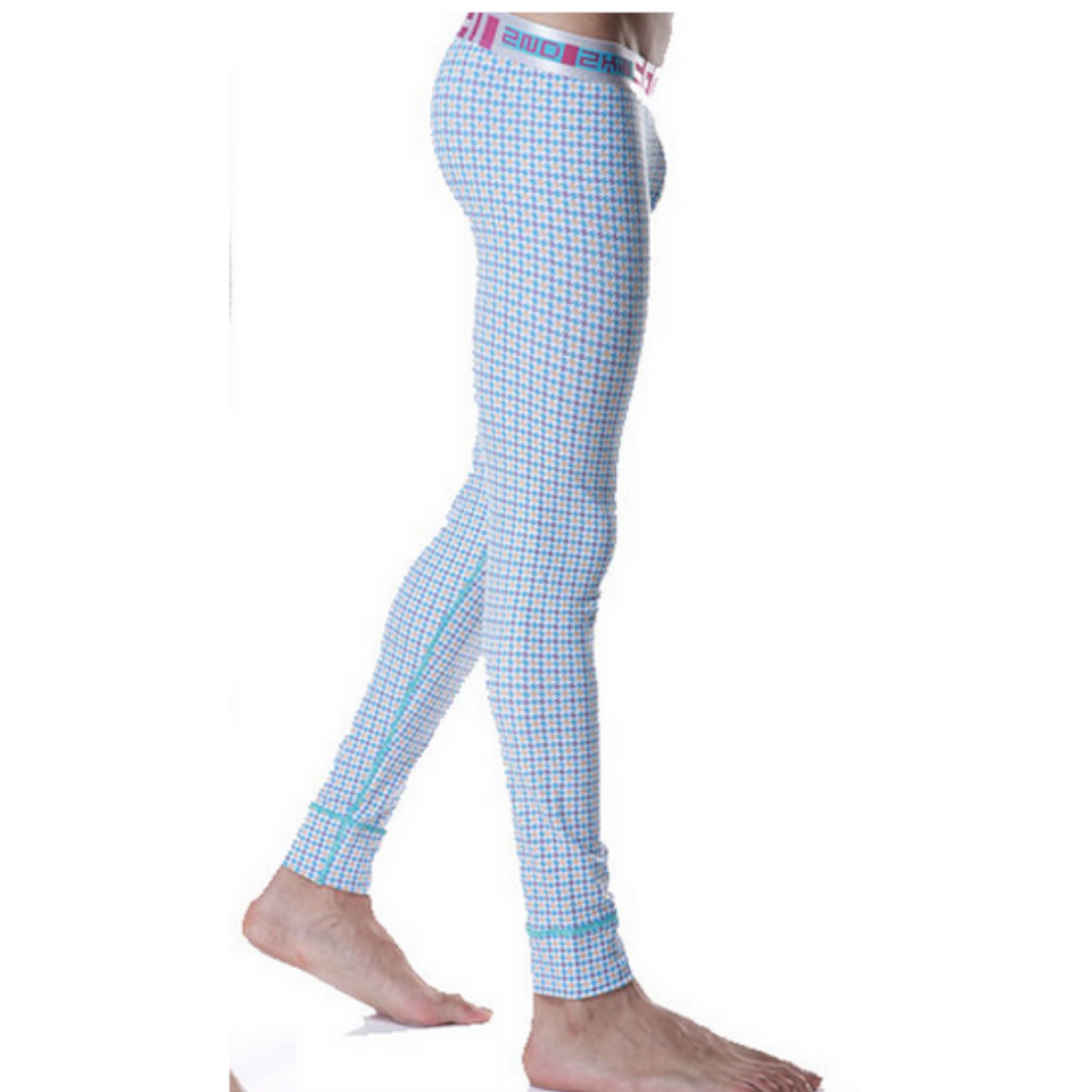 Мужские кальсоны голубые Seobean Long Johns Blue Check фото 2