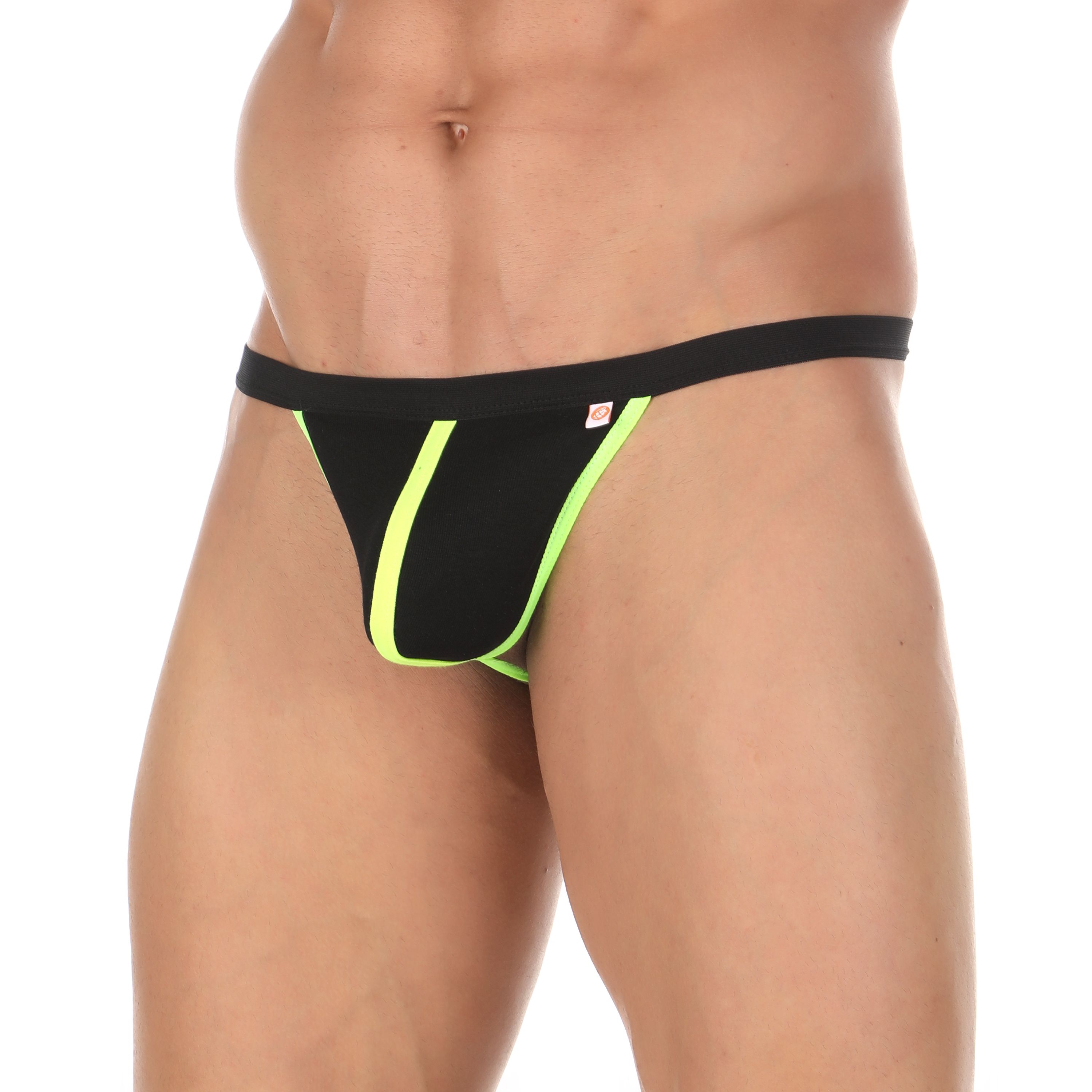 Мужские трусы стринги черные с салатовой окантовкой Wonderboom фото 1