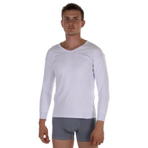 Фото Мужской лонгслив белый с V-вырезом QianBA