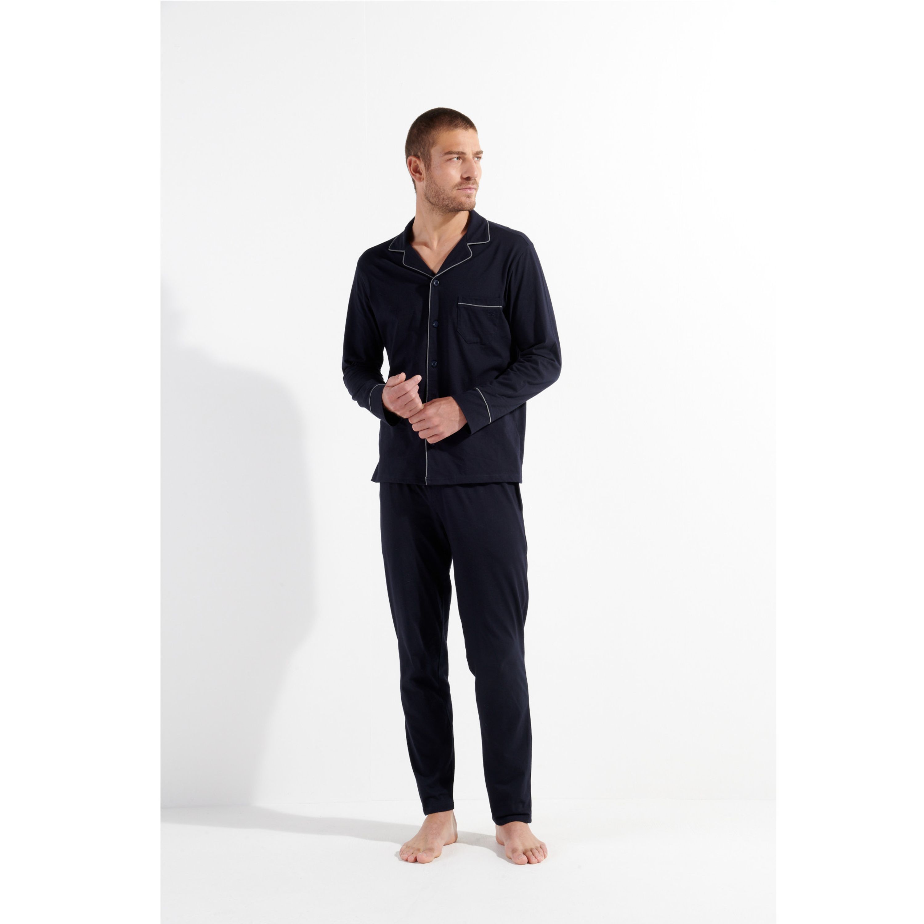 Мужская пижама темно-синяя с серой окантовкой HOM ALBERT Long Sleepwear 402802_4000RA фото 1