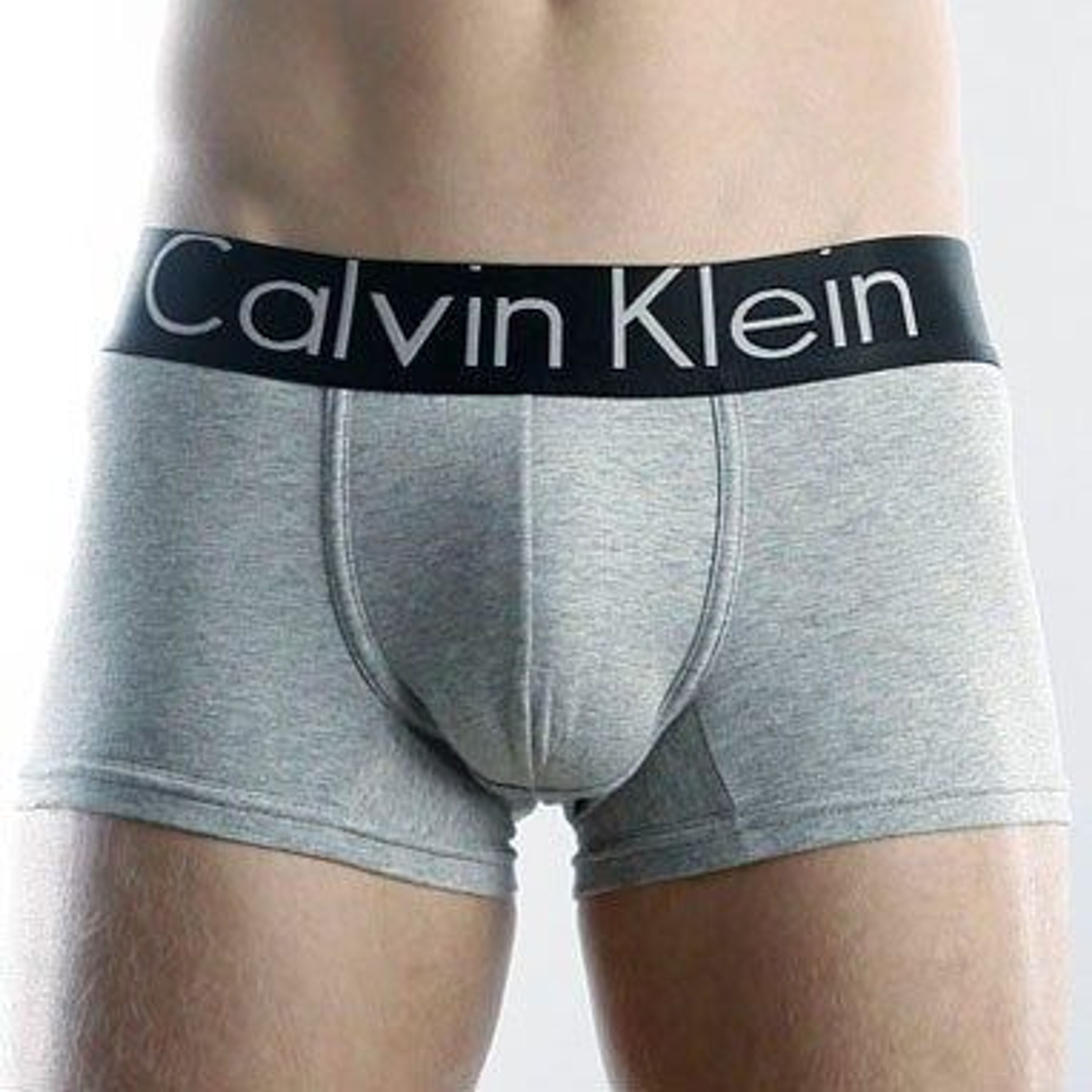 Мужские трусы боксеры серые с черной резинкой Calvin Klein Steel Black Waistband Grey CK02105 фото 1