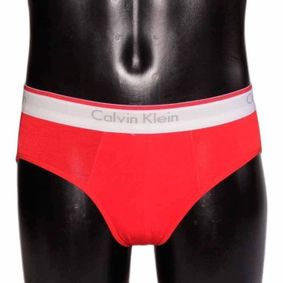 Фото Мужские трусы брифы красные с белой резинкой Calvin Klein модал CK00491