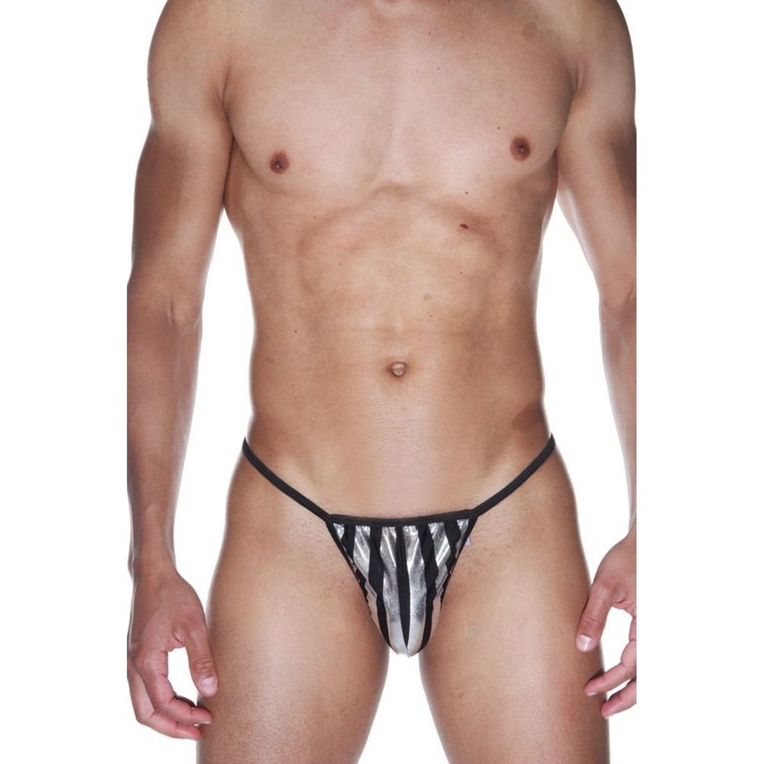 Мужские трусы стринги черные в серебристую полоску LaBlinque LB15525 фото 1