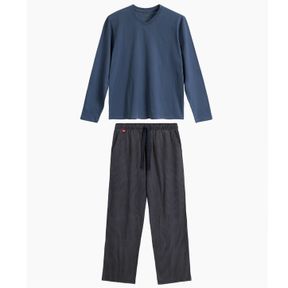 Фото Пижама мужская темно-голубая с темно-синими штанами ATLANTIC Small Print NMP-389