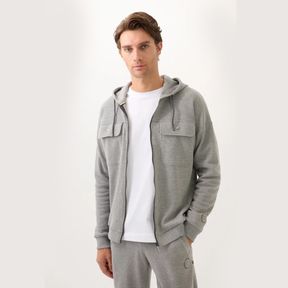 Фото Мужской свитшот с капюшоном серый меланж BlackSpade BS40835