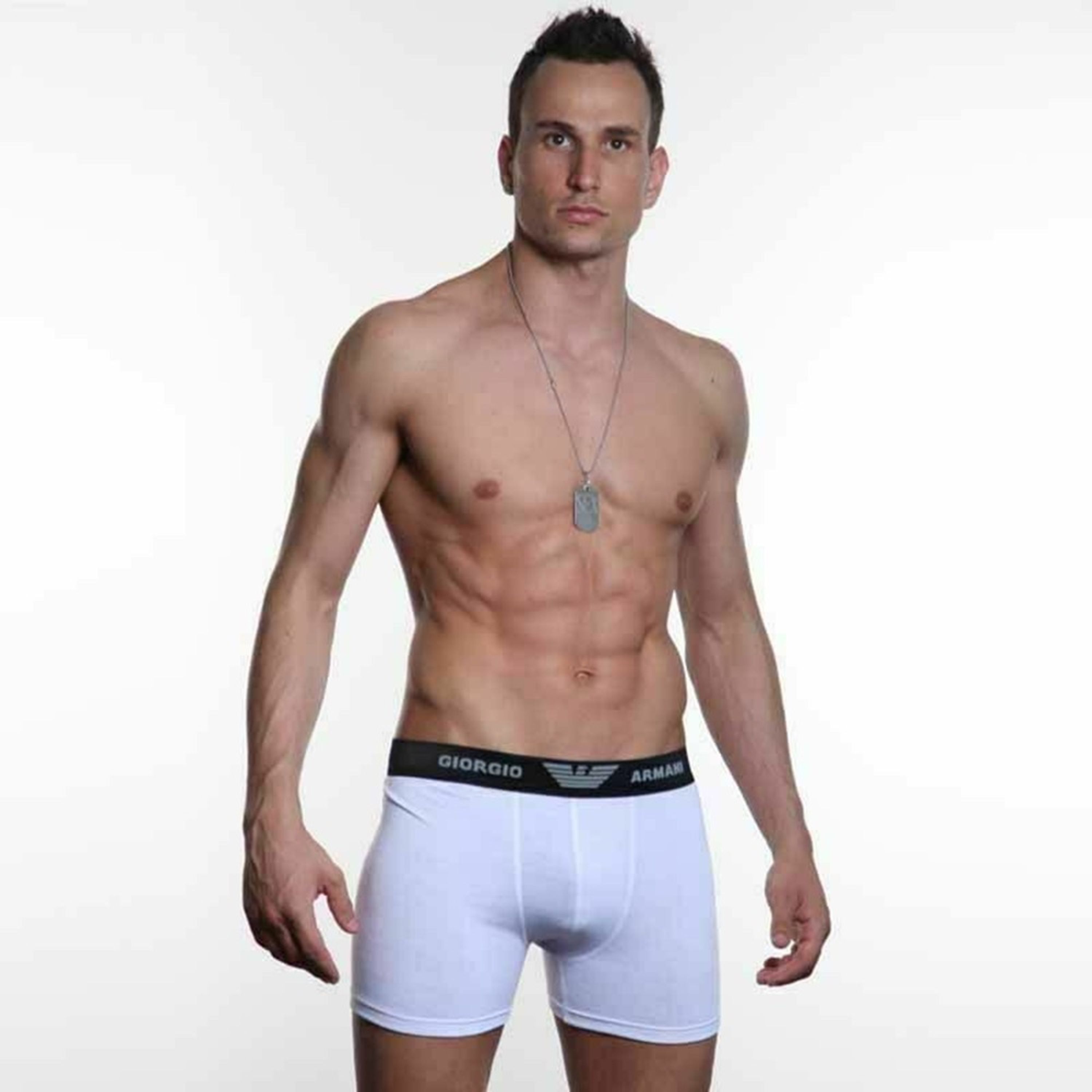 Мужские трусы боксеры белые с черной резинкой Emporio Armani фото 1