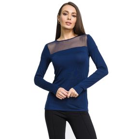 Фото Женский лонгслив с сетчатой вставкой темно-синий OROBLU Perfect Line VOBT01595