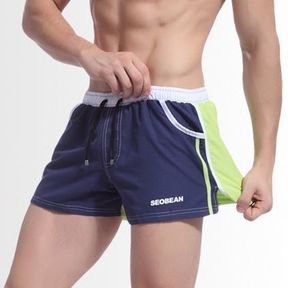 Фото Мужские шорты купальные  синие с зеленой вставкой Seobean Navy 30602