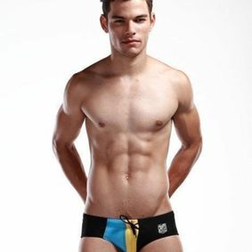 Фото Мужские плавки брифы черные с голубой вставкой Seobean Mens Swim Brief