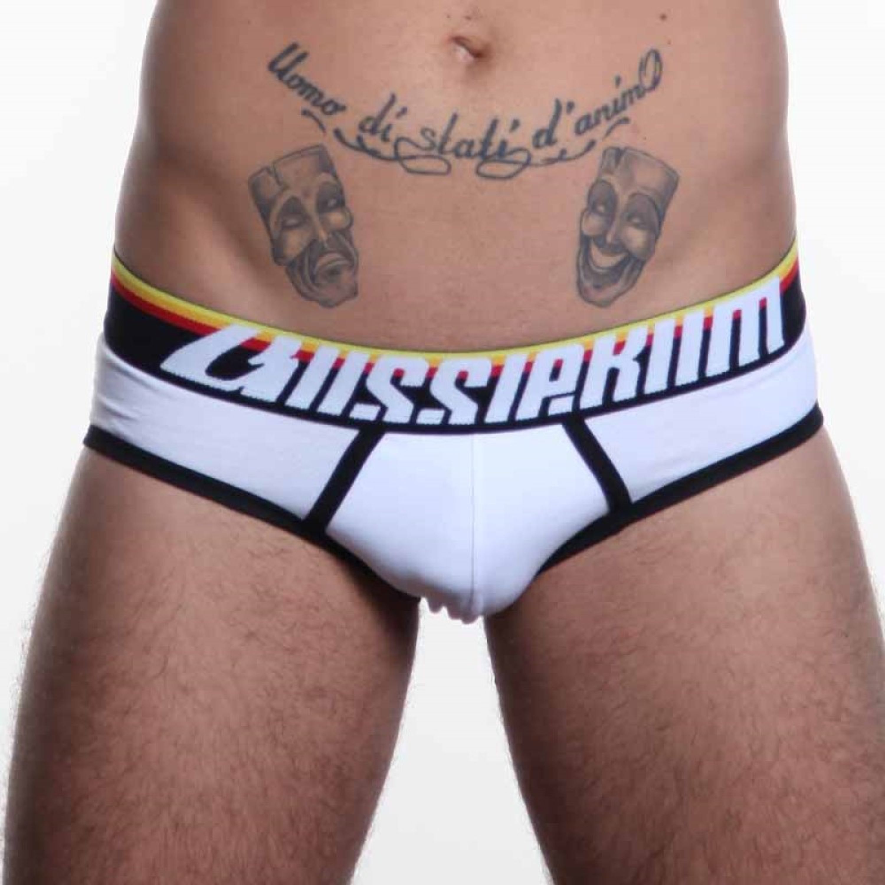 Мужские трусы слипы белые с (желто-красной) резинкой Aussiebum Fire Brief AB2074-2 фото 3