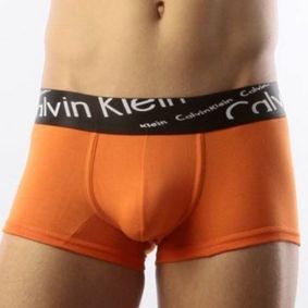 Фото Мужские трусы боксеры оранжевые с черной косой резинкой Calvin Klein Black Waistband Italics Boxer Orange