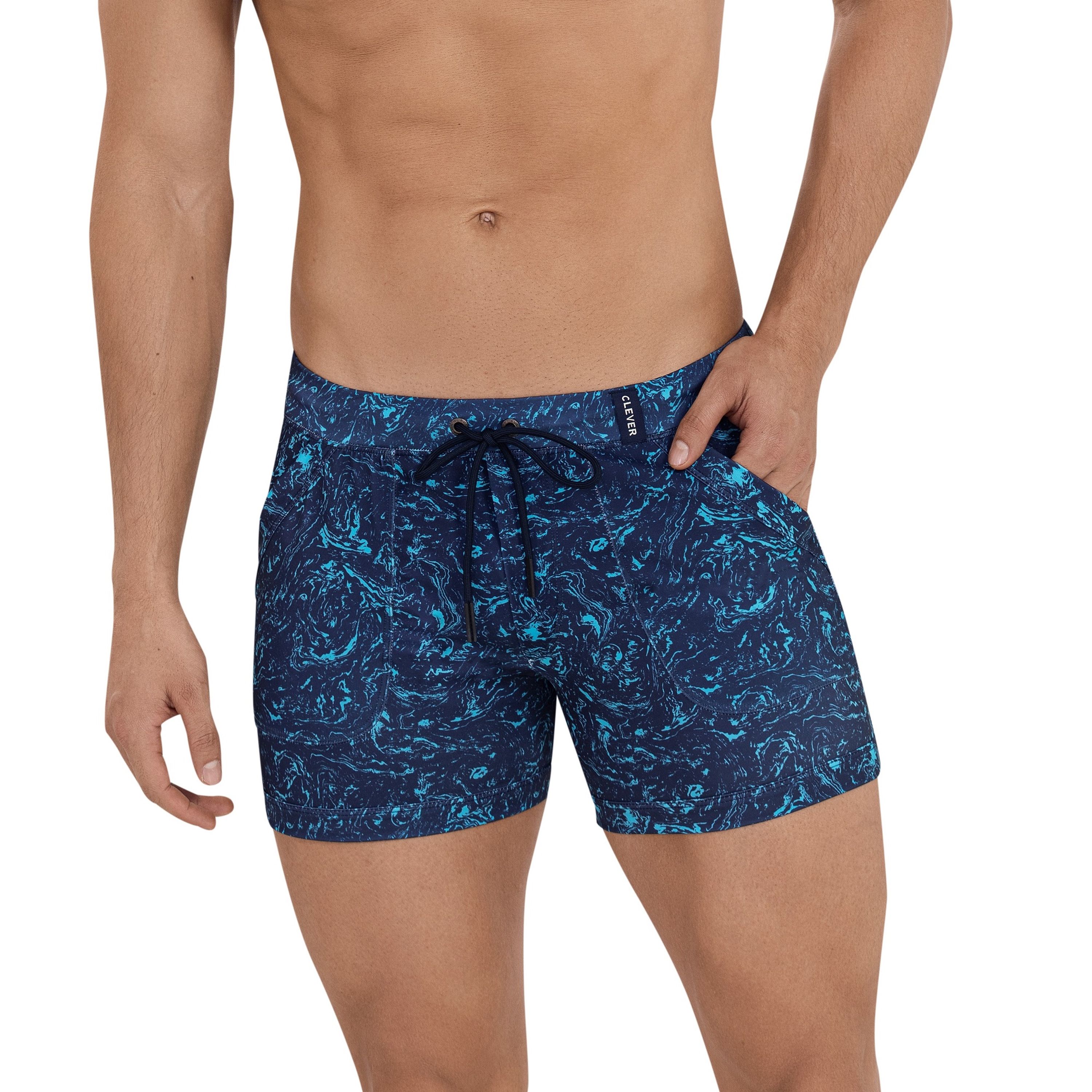 Мужские плавательные шорты темно-синие с принтом Clever AURA SWIMSUIT TRUNK 115508 фото 1