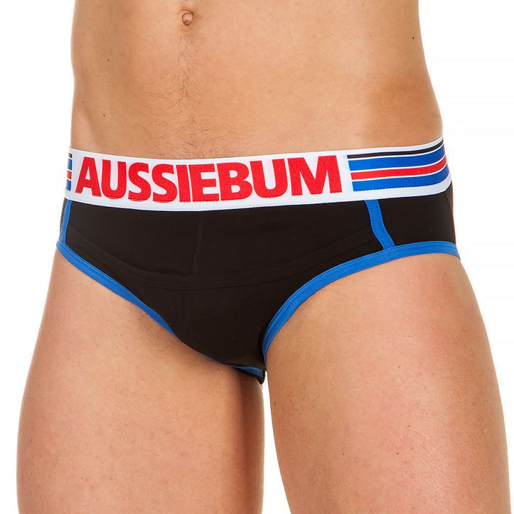 Мужские трусы джоки черные с голубой окантовкой AussieBum 