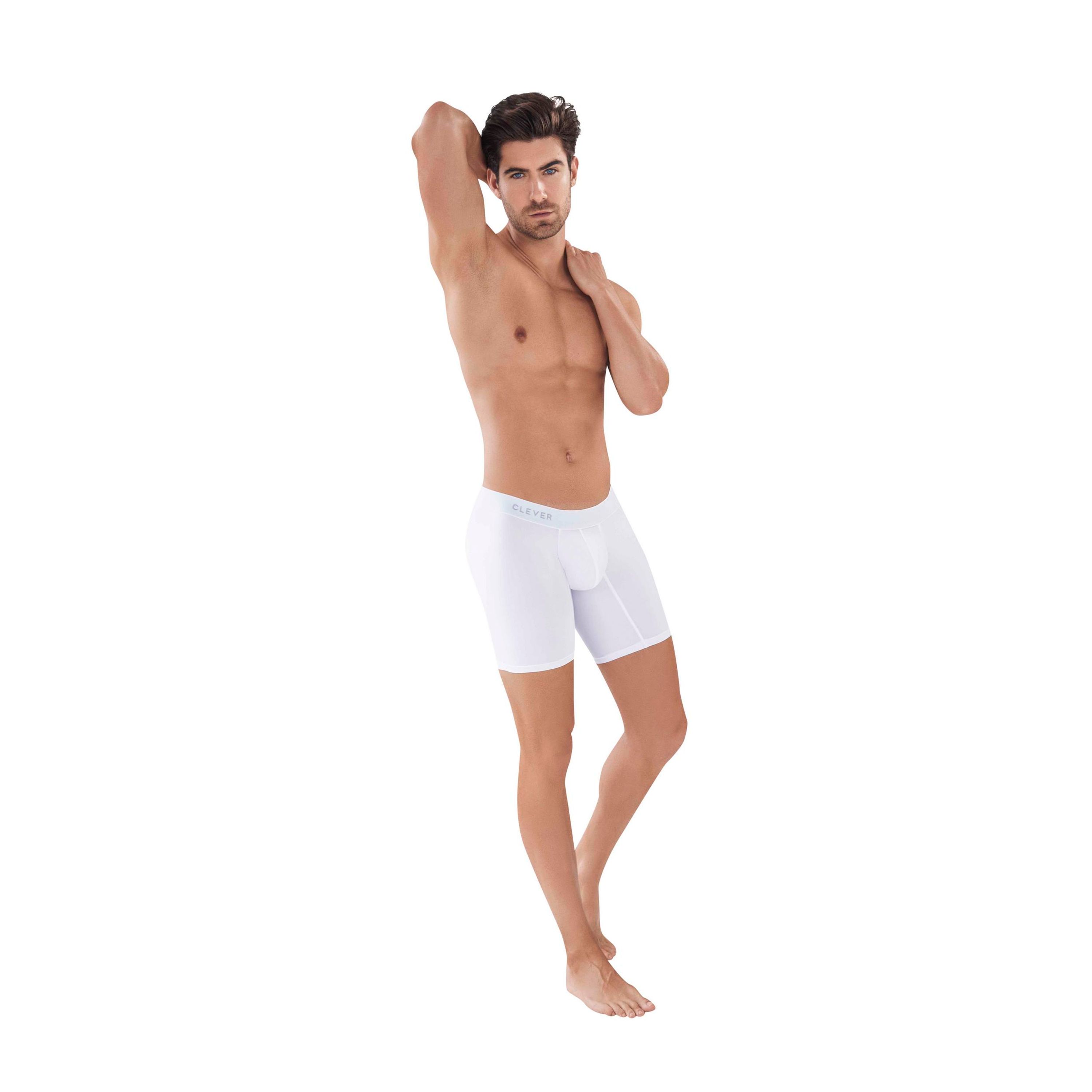 Мужские трусы боксеры белые удлиненные Clever Moda CLASSIC MATCH LONG BOXER 088501 фото 2
