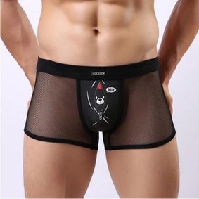 Фото Мужские трусы боксеры черные в сетку с рисунком Cockcon Unzip-Me Boxer Black  850