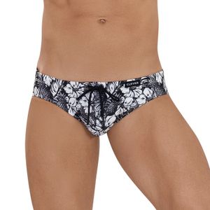 Фото Мужские плавки черные с белым принтом Clever Moda RIDDLE SWIMSUIT BRIEF 115011