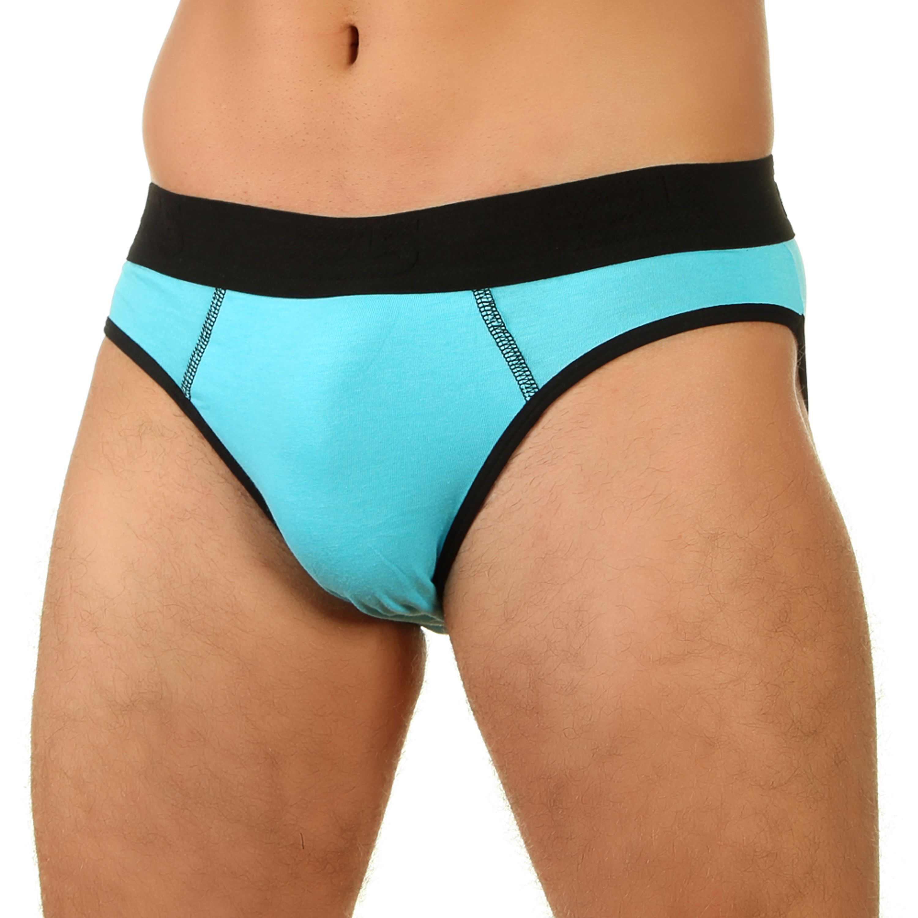 Мужские трусы слипы бирюзовые с черной окантовкой E5 Underwear Cotton фото 1
