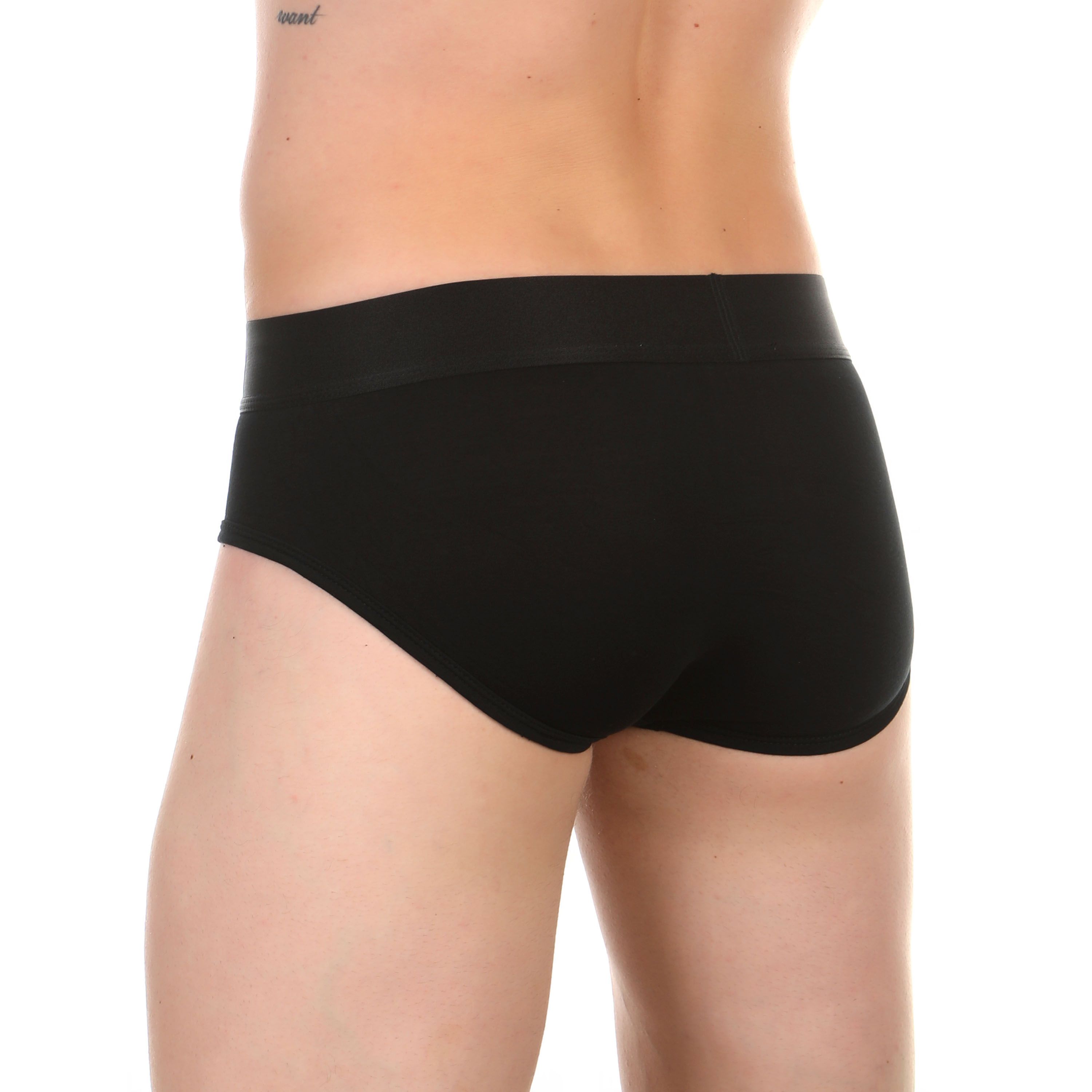 Мужские трусы брифы черные с синими буквами (Модал) Calvin Klein фото 2