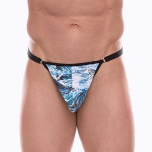 Фото Мужские трусы тонги с голубым принтом Don Moris DM072230