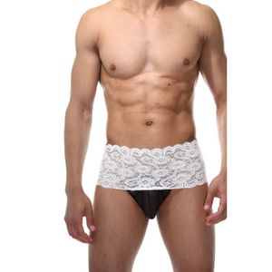 Фото Мужские трусы стринги белые кружевные с черной шнуровкой LaBlinque LB15413