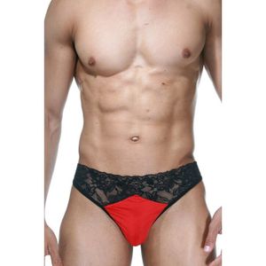 Фото Мужские трусы бразилиана красные с черным кружевом LaBlinque LB15302