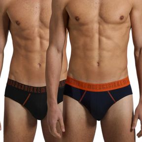 Фото Мужские трусы брифы (черный, темно-синий) набор 2 в 1 Bikkembergs OUTLINE BKK51USP25BI/2