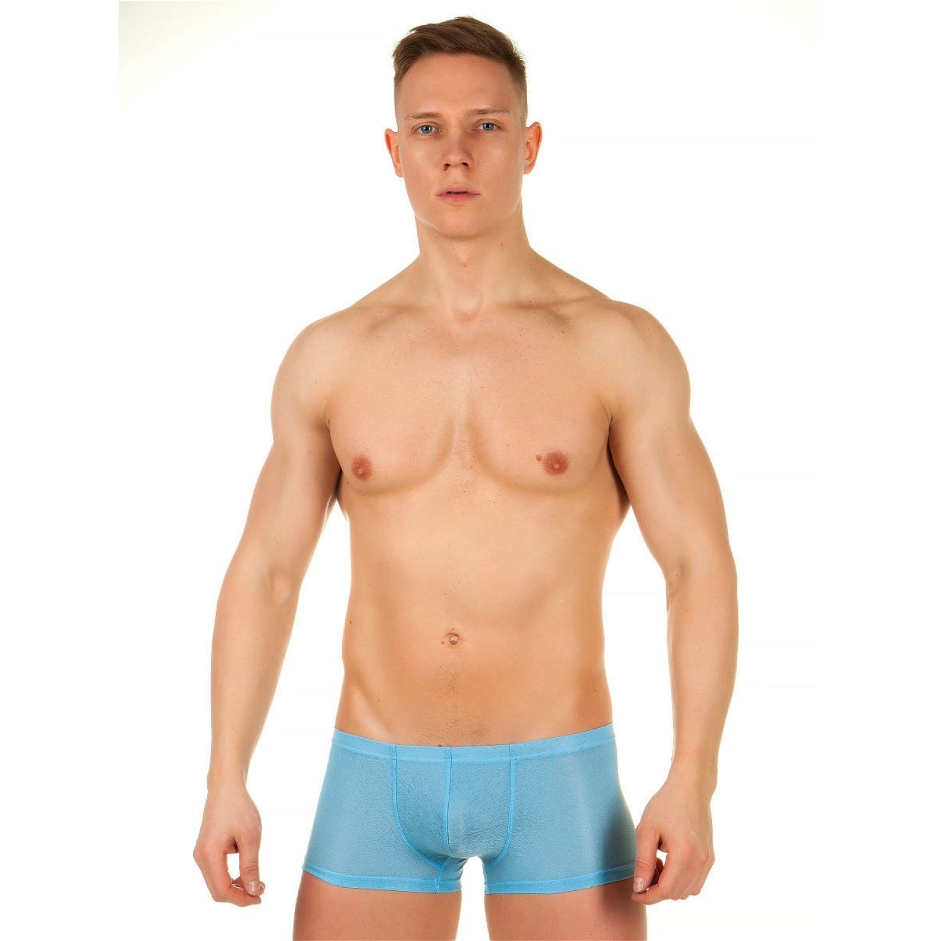 Мужские трусы хипсы голубые с узорчатой сеткой в виде роз Romeo Rossi Blue Rose Boxer RR00209 фото 1